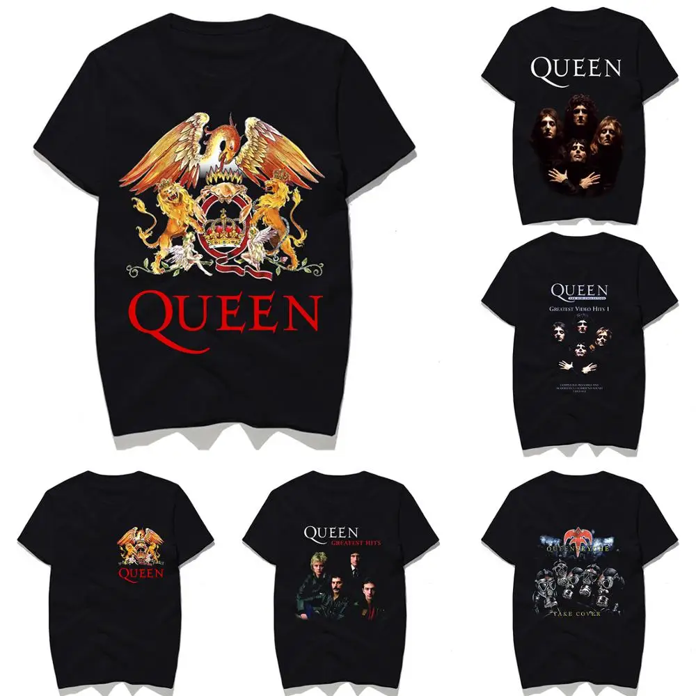 Queen Band Men T Shirt Crown Printing Couple Clothes Summer T-shirt 2021 Casual O-neck Tops Lovers 100%cotton Graphics Tee | Мужская