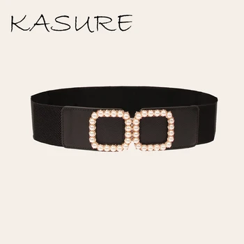 

KASURE Pearl Square Buckle Belt Women Vintage Elegant Lady Wild Decorative Dress Without Hole Belt Female Sweet Style Waistband