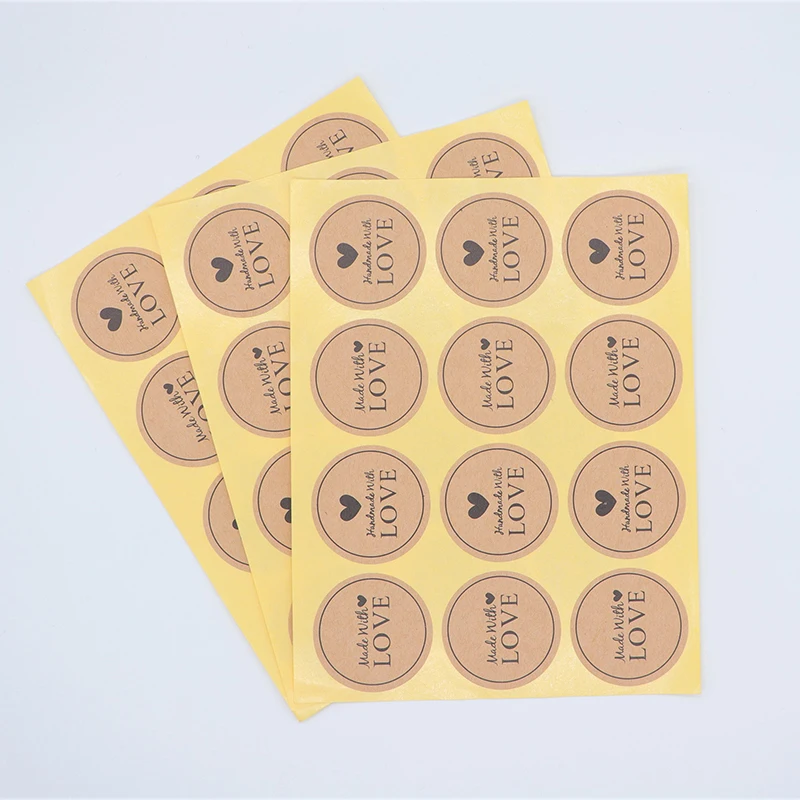 

120Pcs 2019 New Arrival Made With Love Heart Handmade Cake Packaging Sealing Label Kraft Sticker Baking DIY Gift Stickers