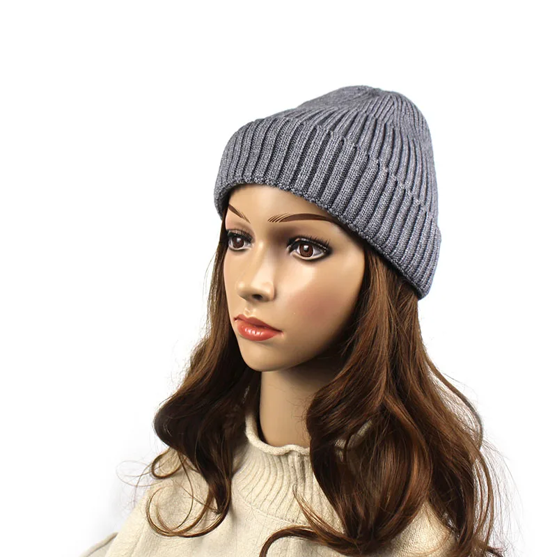 Minhui Solid Knitted Beanies Gorro Wool Hats for Girls Women Winter Hat Warm Touca Skullies Cap - Цвет: grey