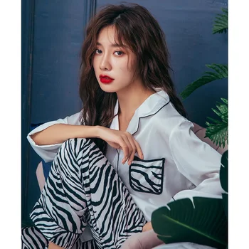 

Smmoloa Autumn Winter Long Sleeves Pijama Women Nature Silk Pajamas