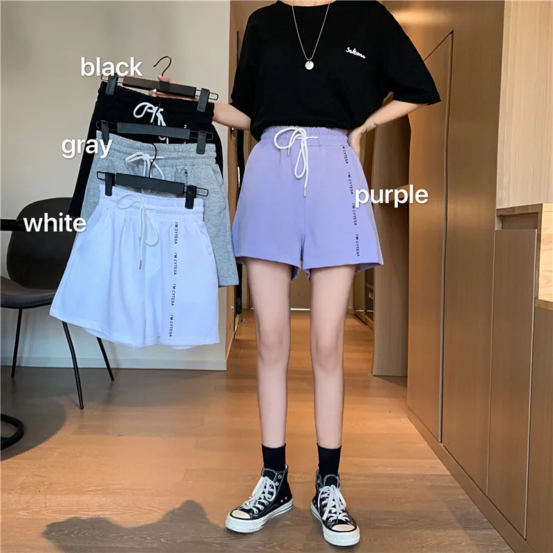 

Sweat Pants Short Length High-waisted New Summer Women Pants 2020 Loose Oversize Letter Print Wide Leg Pants Free Shipping