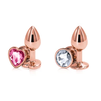 Rose gold Small Medium size set Crystal Heart round shape rainbow Metal anal beads butt plug Jewelry insert  sex toy 4