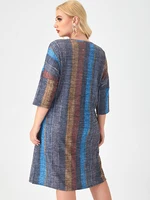Fall Plus Size woclothing Long sleeve stripe dress fashion ladies elegant Loose dress