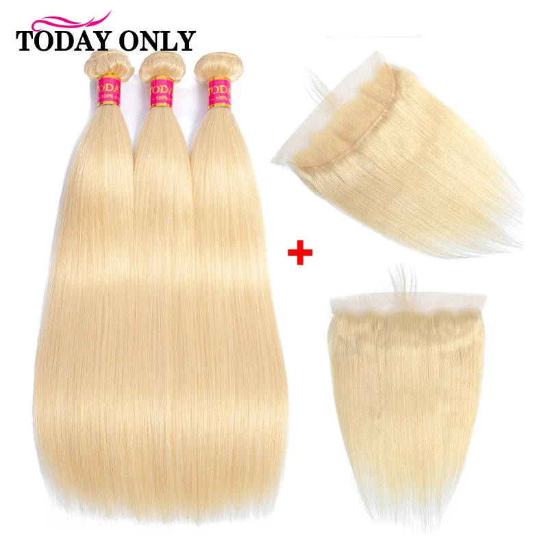 

TODAY ONLY 613 Bundles With Frontal Brazilian Straight Hair Bundles With Closure Blonde Human hair Lace Frontal With Bundle Remy
