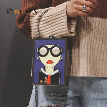 

Cute Cartoon Chains Clip Bags for Women Shoulder Messenger Bag Funny Metal Square Flap Crossbody Bags Lady Harajuku Clutch Purse