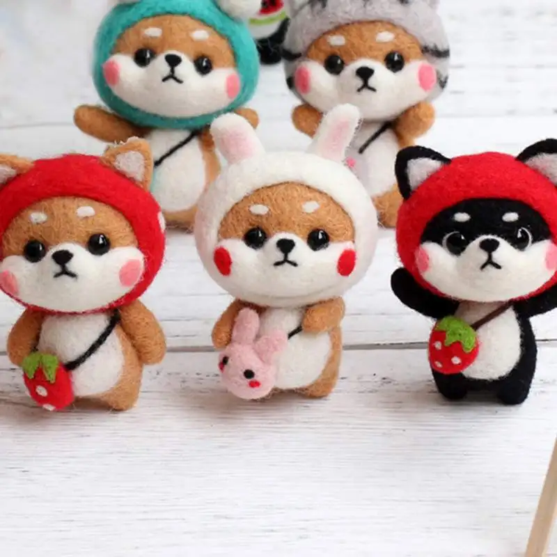 Кошка, собака, кукла с клубничкой, панда, шерсть, войлок, сделай сам, не готовый набор, набор для рукоделия, для игл, материал, сумка