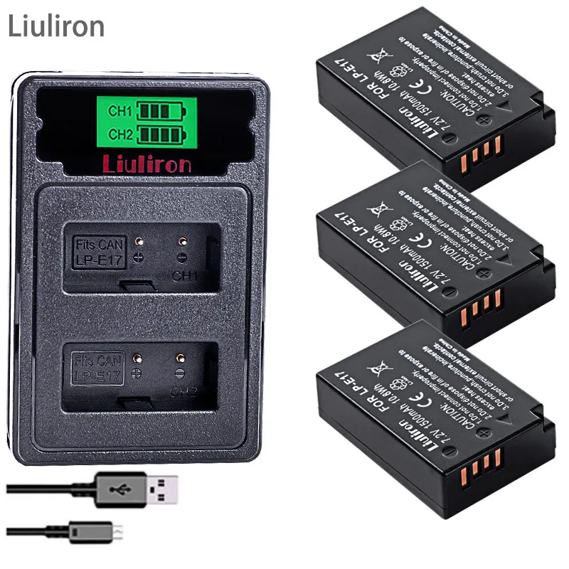 charger and 3battery LPE17 LP E17 LP-E17 Батарея+ ЖК-дисплей USB Dual Зарядное устройство для цифровой однообъективной зеркальной камеры Canon EOS 200D M3 M6 750D 760D T6i T6s 800D 8000D поцелуй X8i камеры - Цвет: charger and 3battery