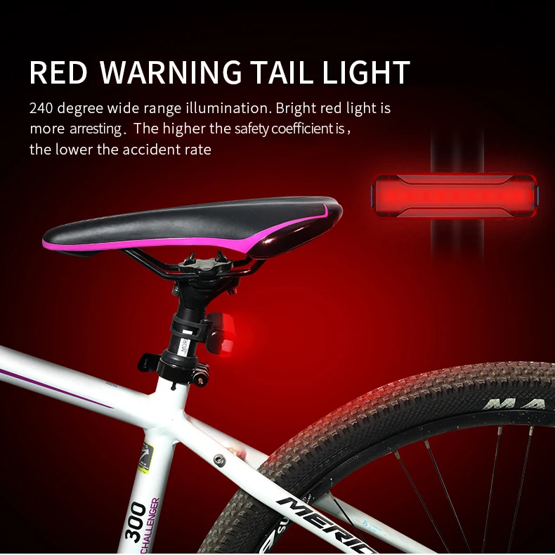 Feu Arrière De Vélo Usb Avec Feu Arrière D'Avertissement Tricolore Rechargeable Par Usb - Feu