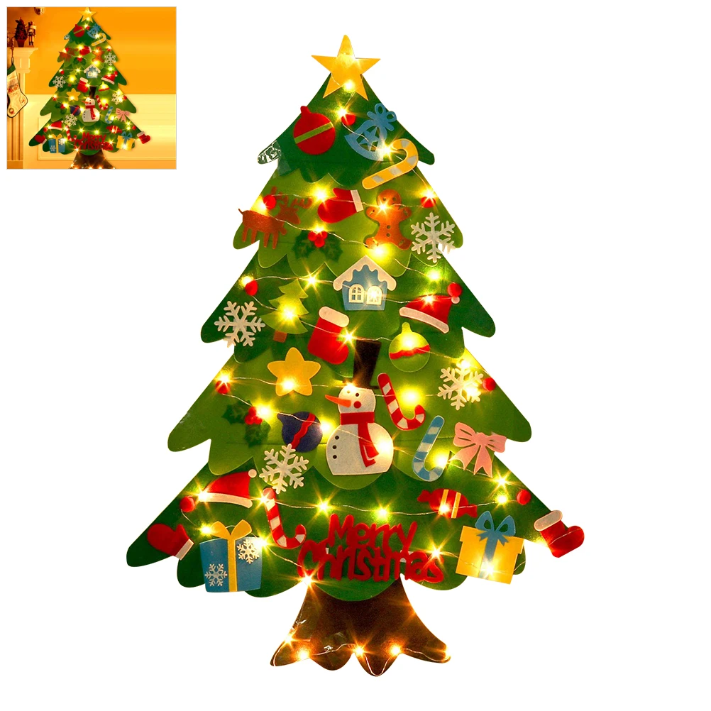 DIY войлочная Рождественская елка с гирляндой, светильник, подарки, детские игрушки, искусственное дерево, настенные подвесные украшения, Рождественское украшение для дома