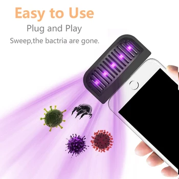 

UVC Portable Mini Sterilization Disinfection Ultraviolet Light Germicidal Bactericidal Light for 8Pin Cell Phone