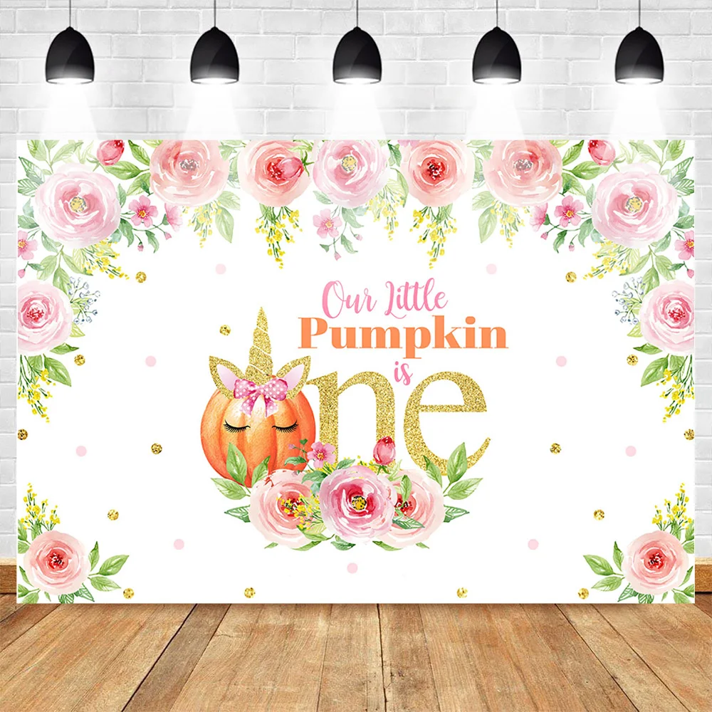 

Our Little Pumpkin is Turning One Backdrop Unicorn Baby 1st Birthday Party Photo Background for Studio Props Flowers Point Truck
