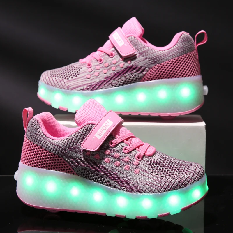  Two Wheels Luminous Sneakers USB Charging Led Light Roller Skate Shoes For Children Kids Shoes Boys - 4000249409201