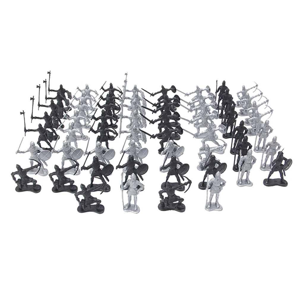 60pcs/pack Knight Free Standing Children Gift Military Figures Model Medieval War Attack Kids Toy Static Durable Ancient Soldier