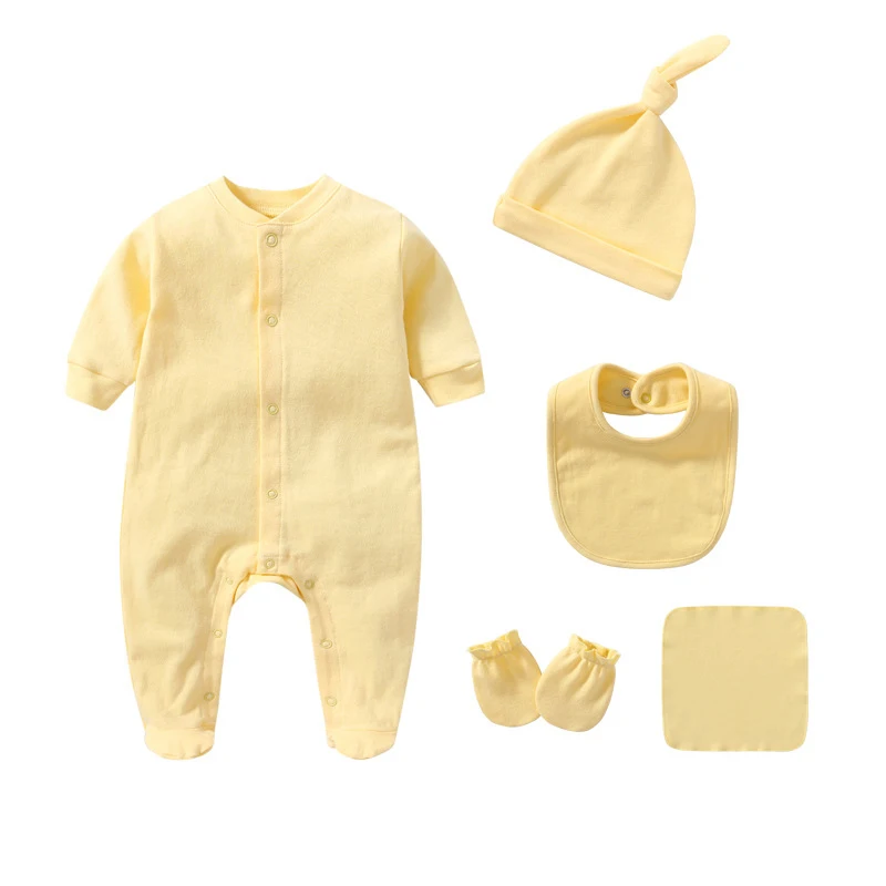 2022 Solid Pajamas Sets 5PCS Newborn Cotton Romper Unisex Baby Girl Clothes Jumpsuit Spring Baby Boy Clothes Ropa Bebe Autumn Baby Clothing Set for girl Baby Clothing Set