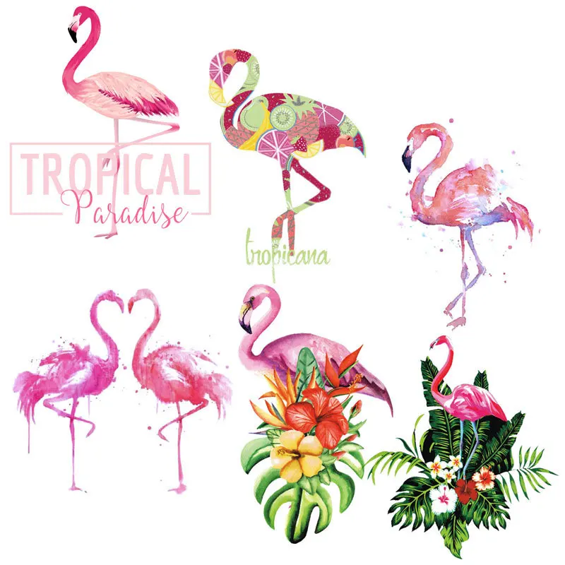 

Cartoon Flamingo Bird Iron-on Transfers for Clothing Patches Heat Transfers for Clothes Ironing Stickers Stripes DIY Pvc Patch