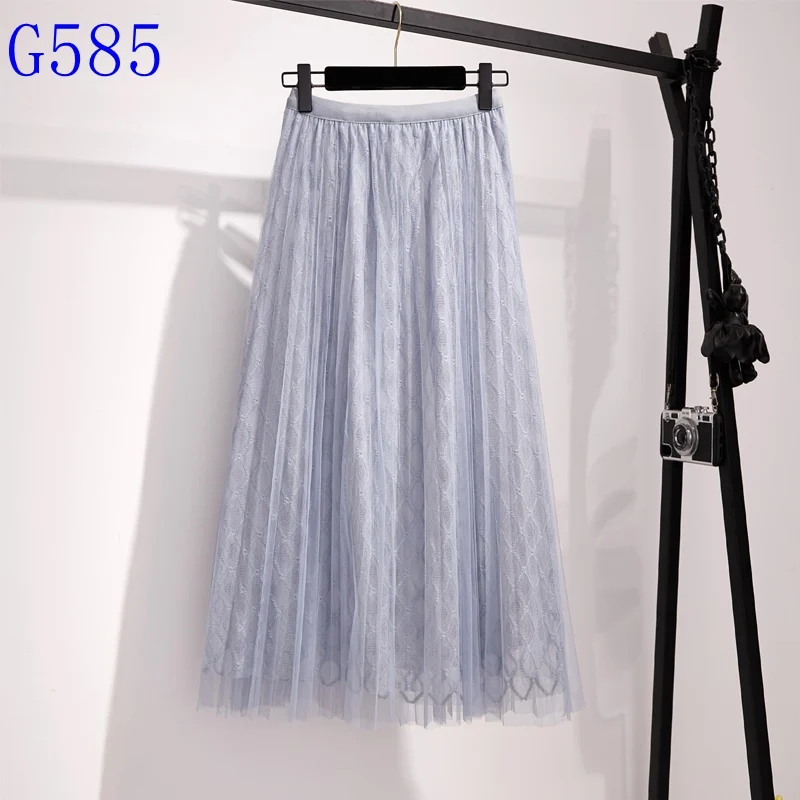blue G585 GIGOGOU Geomatric весна лето 3 слоя миди сетчатая юбка Женская эластичная имперская плиссированная юбка шикарная длинная Тюлевая юбка-пачка Ins Femme - Цвет: blue G585