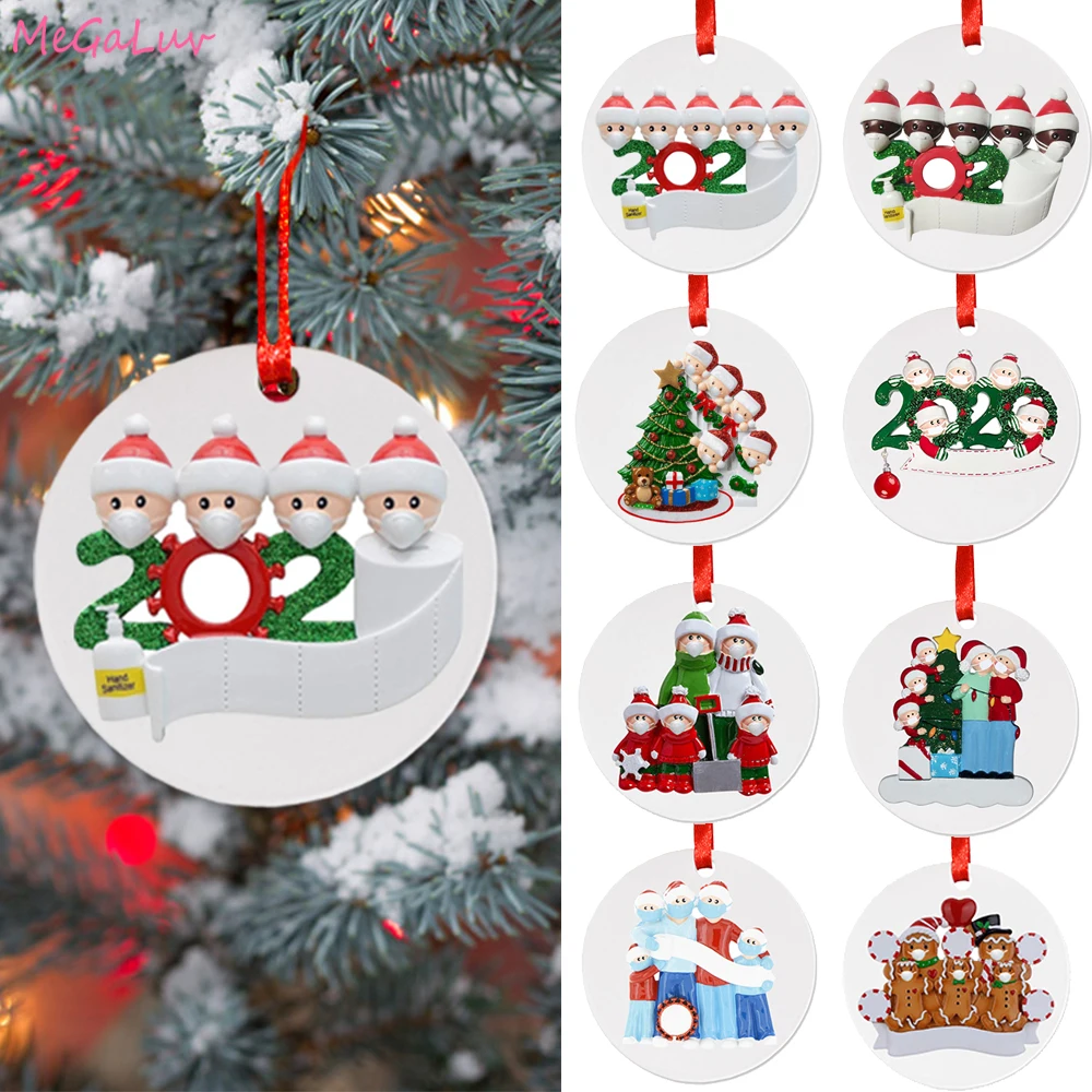 Customized Family Name Survivor Family Christmas Decorations 2 Pack Personalized Christmas Ornaments 3-family Christmas Tree Hanging Ornament DIY Creative Decorations Quarantine for Gift