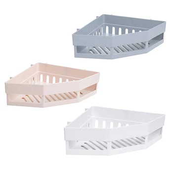 

Corner Bathroom Shelf Adhesive Storage Rack Shelves For Wall Corner Holder Bath Shower Gel Shampoo Basket Kitchen Storage Box
