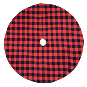 

48 Inch Black Red Grid Christmas Tree Skirt Base Floor Mat Cover Ornament for Xmas New Year Party Decor