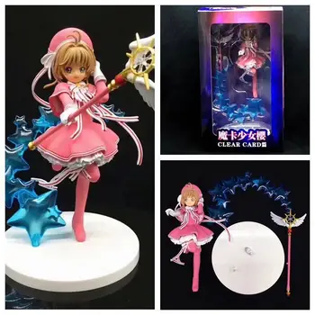 

Anime Girl Card Captor Sakura Clear card The Clow EXQ Kinomoto sakura With Battle Magic Wand PVC Action Figure Model Toys Doll