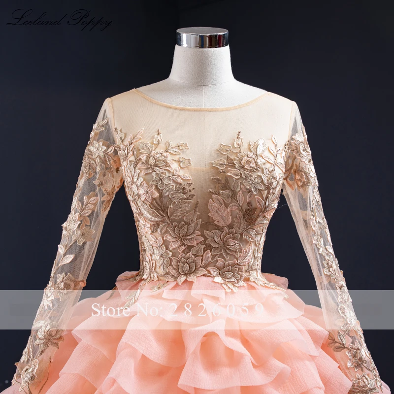 Vestido de Novia, женское бальное платье, свадебные платья, круглый вырез, длинный рукав, длина до пола, Многоуровневое платье принцессы, свадебное платье