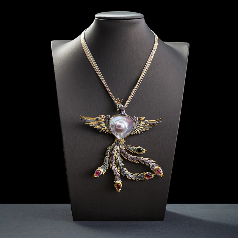 

High-end jewelry customized mabey pearl jewelry set original design hand inlaid boutique jewelry necklace brooch earrings