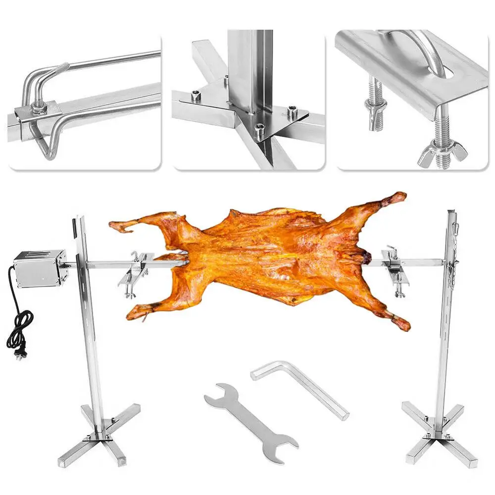 4w Stainless Steel Spit Roaster Rotisserie Rod BBQ Pig Chicken w/ motor Kit \