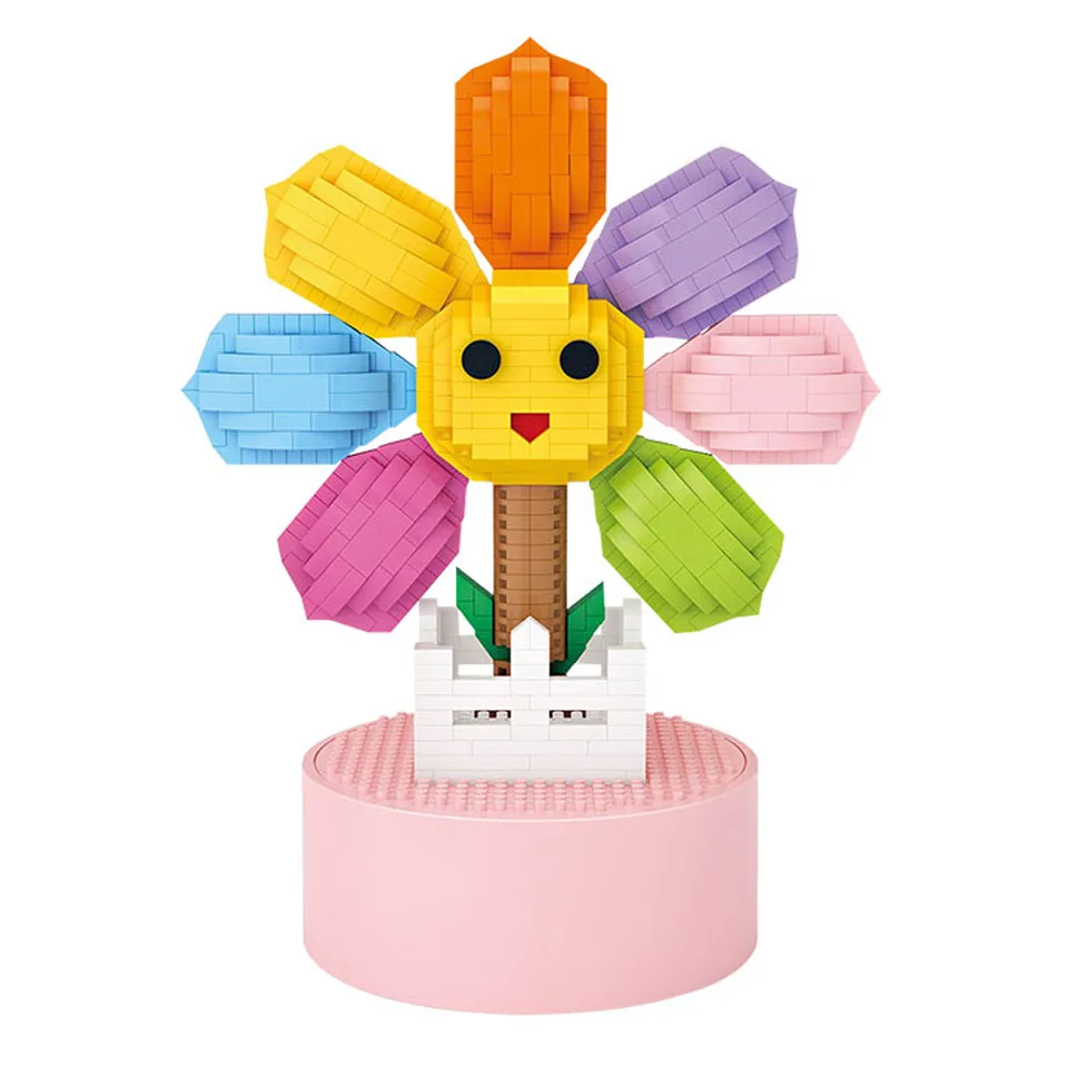 

Small sun flower music box small granule building block toy adult decompression children puzzle assembly music box gift