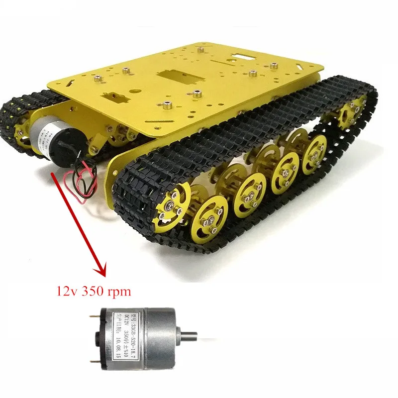 TS100 металлический радиоуправляемый робот-танк шасси автомобиля амортизация автомобиля с системой подвески гусеничная гусеница для Arduino Diy игрушка - Цвет: Golden 12V 350rpm