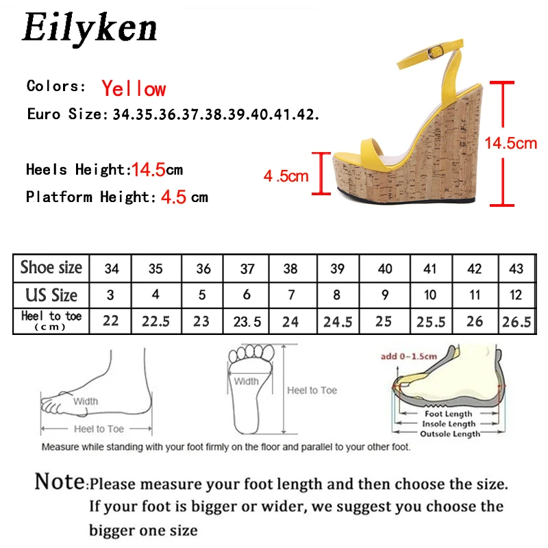 Eilyken/Новинка года; желтые босоножки на высоком каблуке; обувь на танкетке для отдыха; пикантные женские летние босоножки с пряжкой; Размеры 35-40