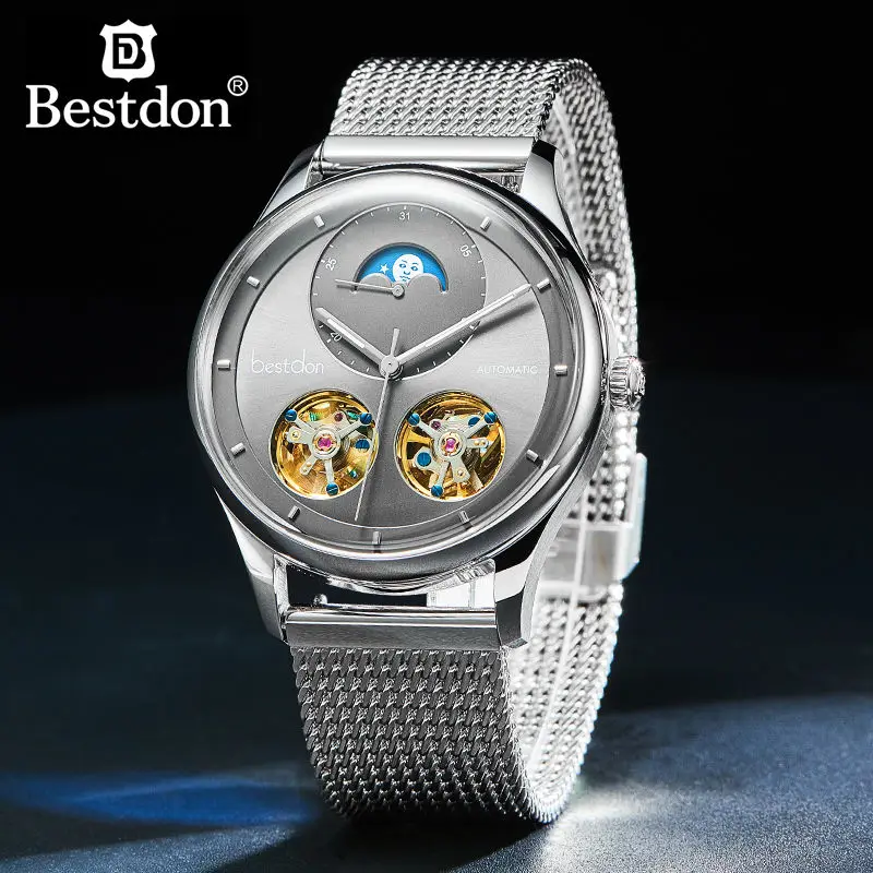 Швейцария Элитный бренд, механические мужские часы с двойным скелетом MoonPhase Мужские автоматические часы водонепроницаемые часы спортивные montre