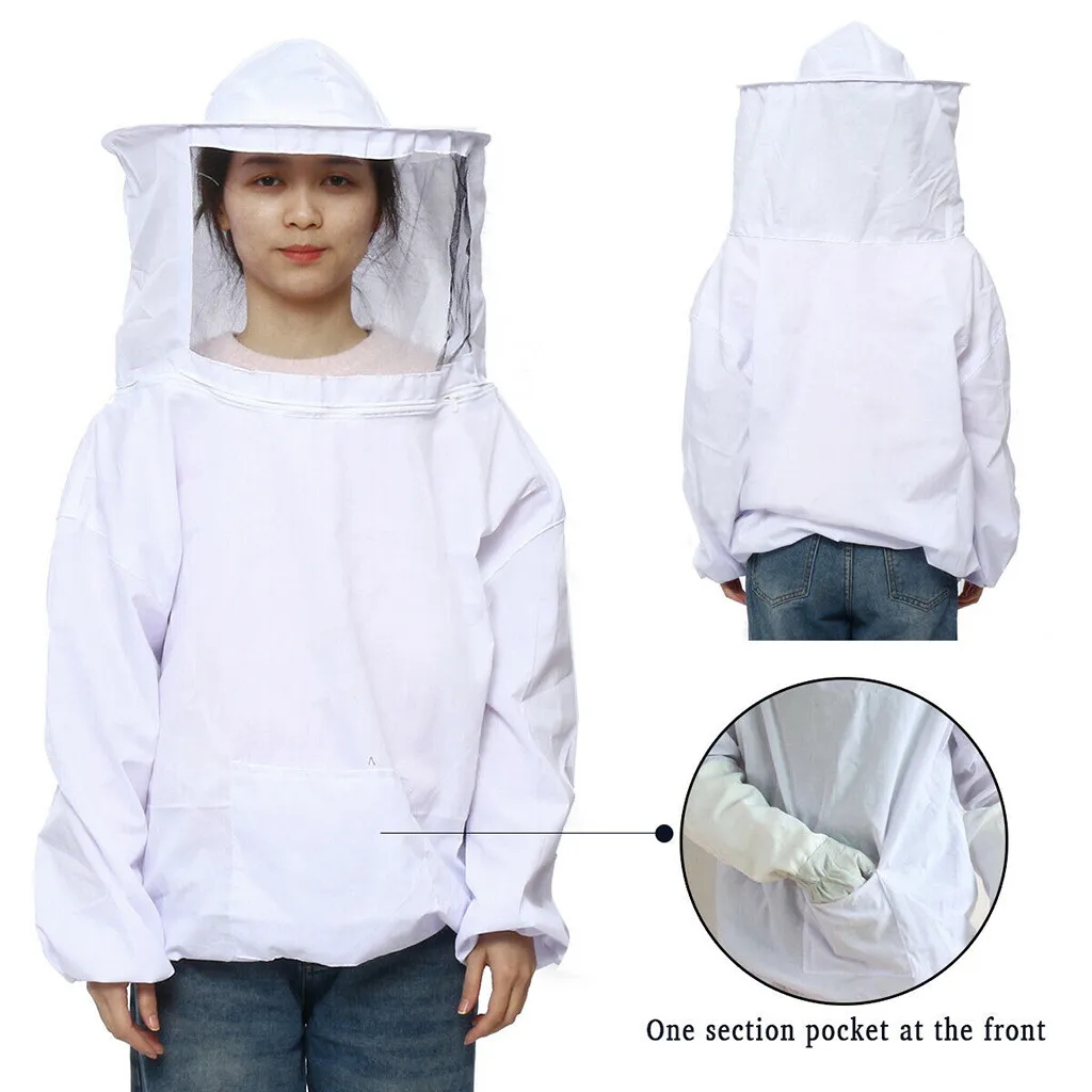 4pcs/set Beekeeping Tools Antibee Protective Clothing Jacket Breathable White Beekeeping Suit Bee Brush Gloves Set Equipment