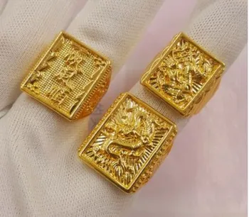

up-market 2pcs/lots charming gold carved animal design men's ring open size