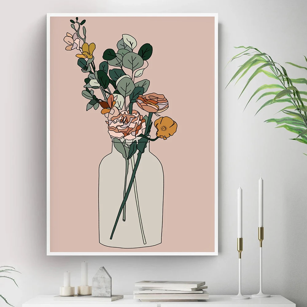 

Boho Style Minimalist Flower And Vase Botanical Canvas Art Painting Nordic Posters And Prints Wall Picture For Living Room Decor