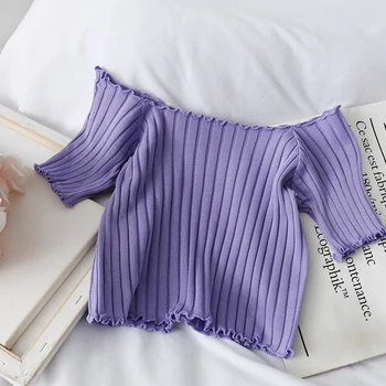 

Summer Solid T Shirt Women Square Collar Short Sleeve T-Shirt Femme Korean Fashion Knit Pullover Harajuku Tee Shirt Knitwear