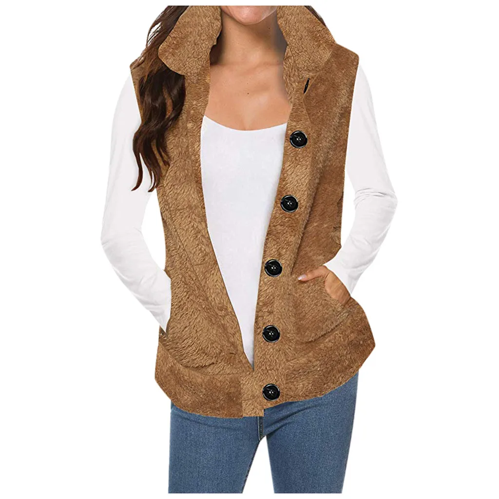 

Women Fashion Lady Faux Fur Solid Casual Sleeveless Coats Warm Vest Outwear Outwear Stand Collar Autumn d2