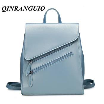 

QINRANGUIO Women's Leather Backpack For Teenager Fashion Women's Backpack 2020 School Backpack Women Soild Backpacks For Women