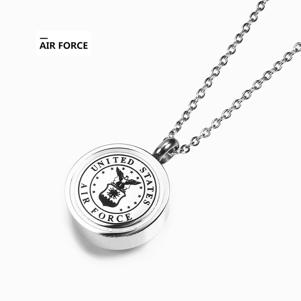 Американский военный солдат, титановая стальная подвеска, ожерелье Для памятных влюбленных, ожерелье для праха, открученный небольшой бумажный флакон духов - Цвет: AIR-FORCE