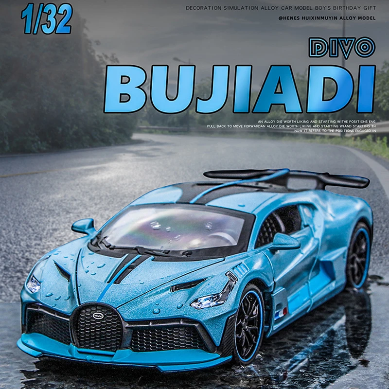 Young Peoples Gift Blue 1:32 Bugatti Divo zinc Alloy Pull Back Car Diecast Electronic Toys with Lights and Music,Decorative,Mini Vehicles Toys for Kids,Boyfriend 