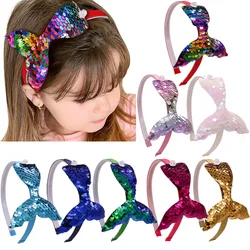 Oaoleer Hair Accessories 4.5'' Reversible Sequins Headbands For Girls Rainbow Mermaid Pearls Hair Bands Korea Fashion Headdress