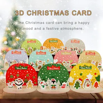 

Christmas Cards Set Cute Cartoon Handmade 3D Card With Envelopes Greeting Card For Friends Family Members