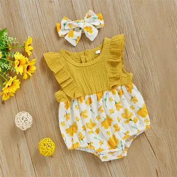 

Infant Baby Girl Clothes Romper Jumpsuit Sleeveless Floral Summer Patchwork Rompers Outfit 3-24M