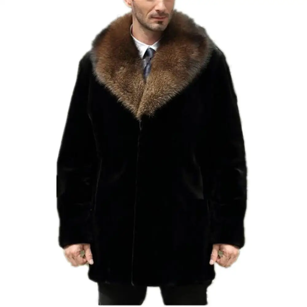 Мужская Роскошная зимняя верхняя одежда с воротником из норки, пальто из искусственного меха, Толстая куртка из лисьего меха, мужская шуба, Повседневная парка, пальто