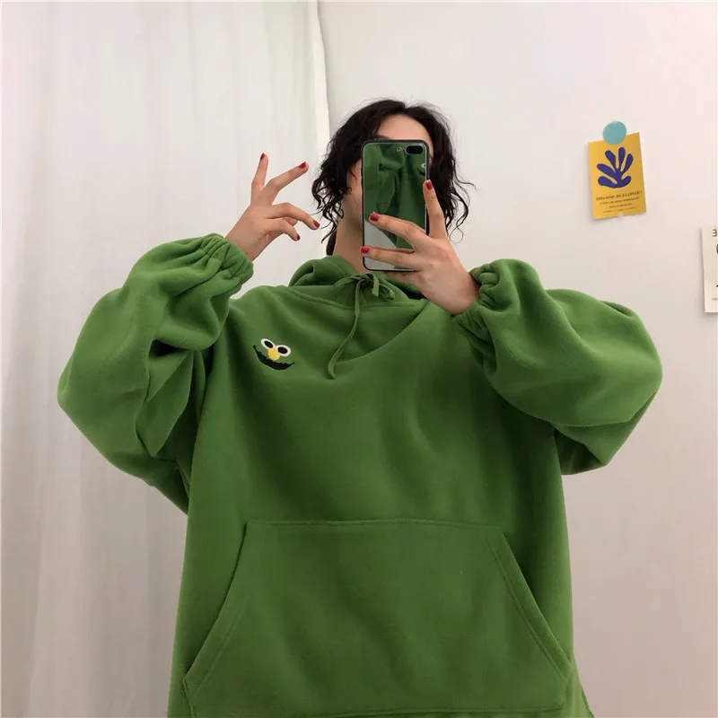 ELMO Embroidery Hoodies Pockets Oversize Sweatshirts