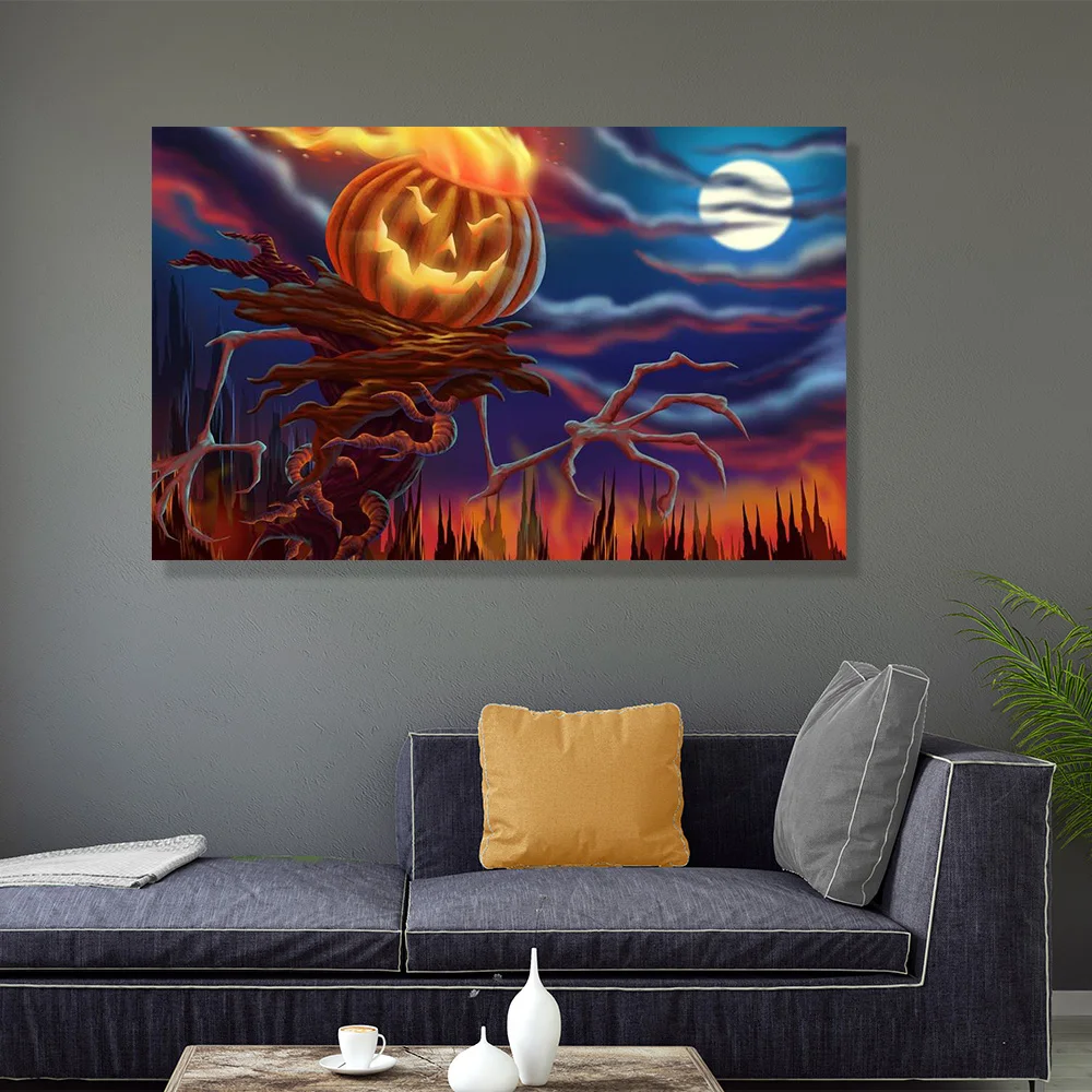 

Wall Art Canvas Framed Pumpkin Halloween Gift LED Induction Light Painting Wall Pictures for Living Room