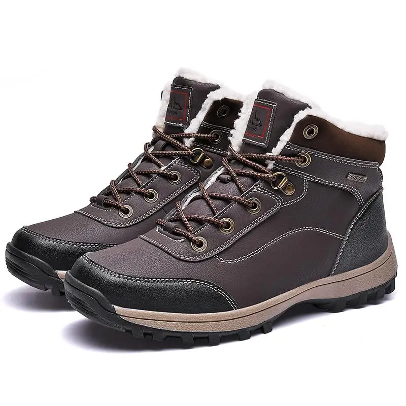Brand Winter Men Snow Boots Super Warm Men Boots Waterproof Men Shoes Outdoor Leather Sneakers Plus Size 37-47 Male Hiking Boots - Цвет: Brown