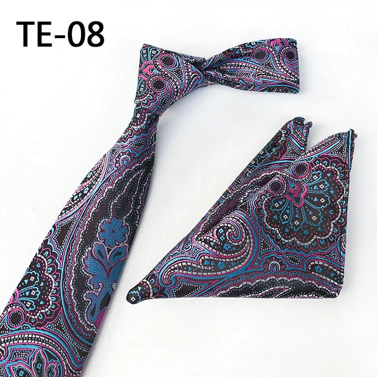 Necktie Set Британский мужской цветочный клетчатый жаккардовый галстук с узором пейсли на шею, Официальный галстук для жениха, свадебный подарок, галстук, платок, карманный квадратный набор - Цвет: Necktie Set