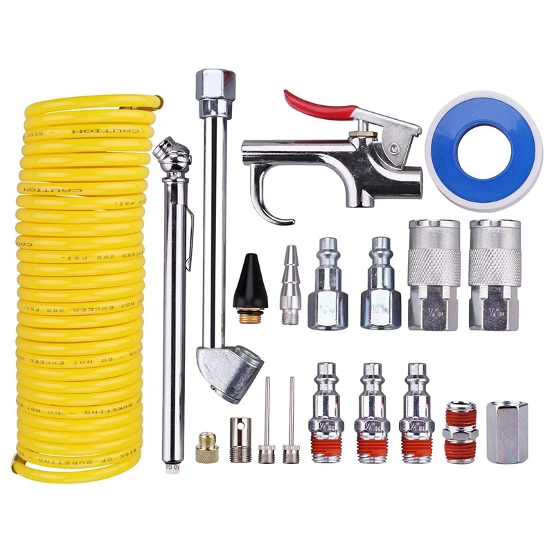 Kit de accesorios compresor de aire, herramienta de aire NPT de 1/4 pulgadas con bobina de 1/4 pulgadas x 25 pies, de de neumáticos, 20 neumáticas| - AliExpress