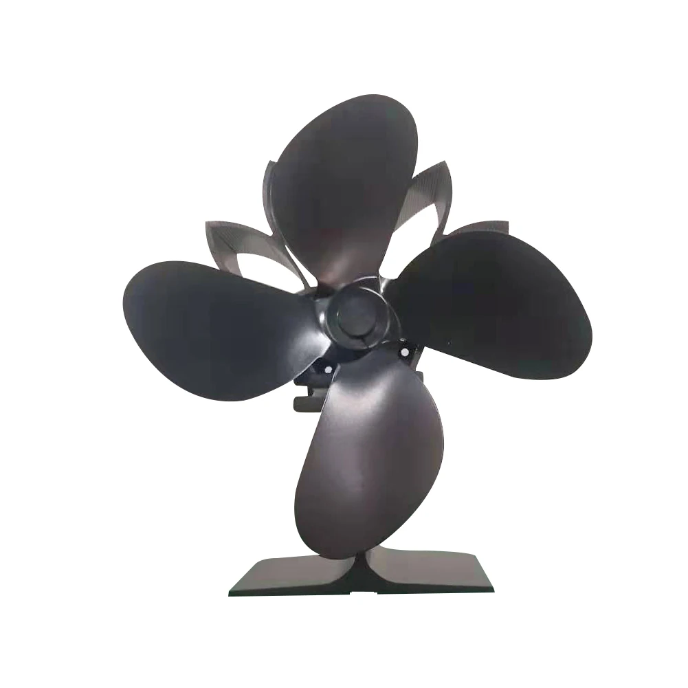 

4 Blades Low Noise Fireplace Fan Black Fadeless Indeformable Home Heat Operated Portable Fuel Saving Aluminum Alloy Winter